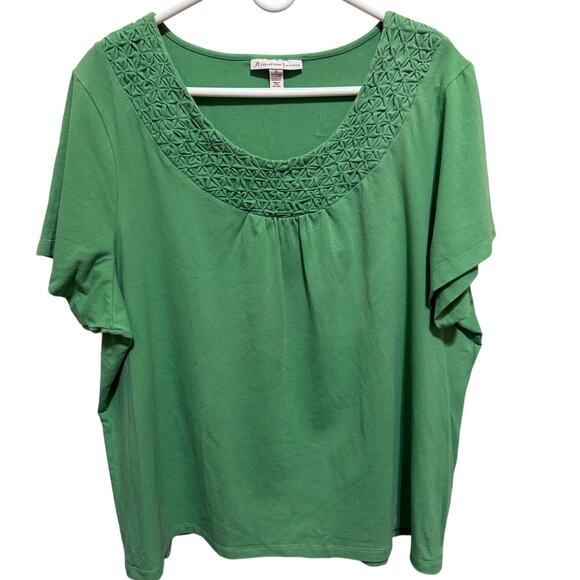 JM Collection Women Green Cotton Short Sleeve Shirt Embroidered Plus Sz 3X - Picture 1 of 9